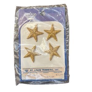 Vintage Crown Originals St. Louis Trimming Gold Mylar Star Appliques 4-Pack NOS